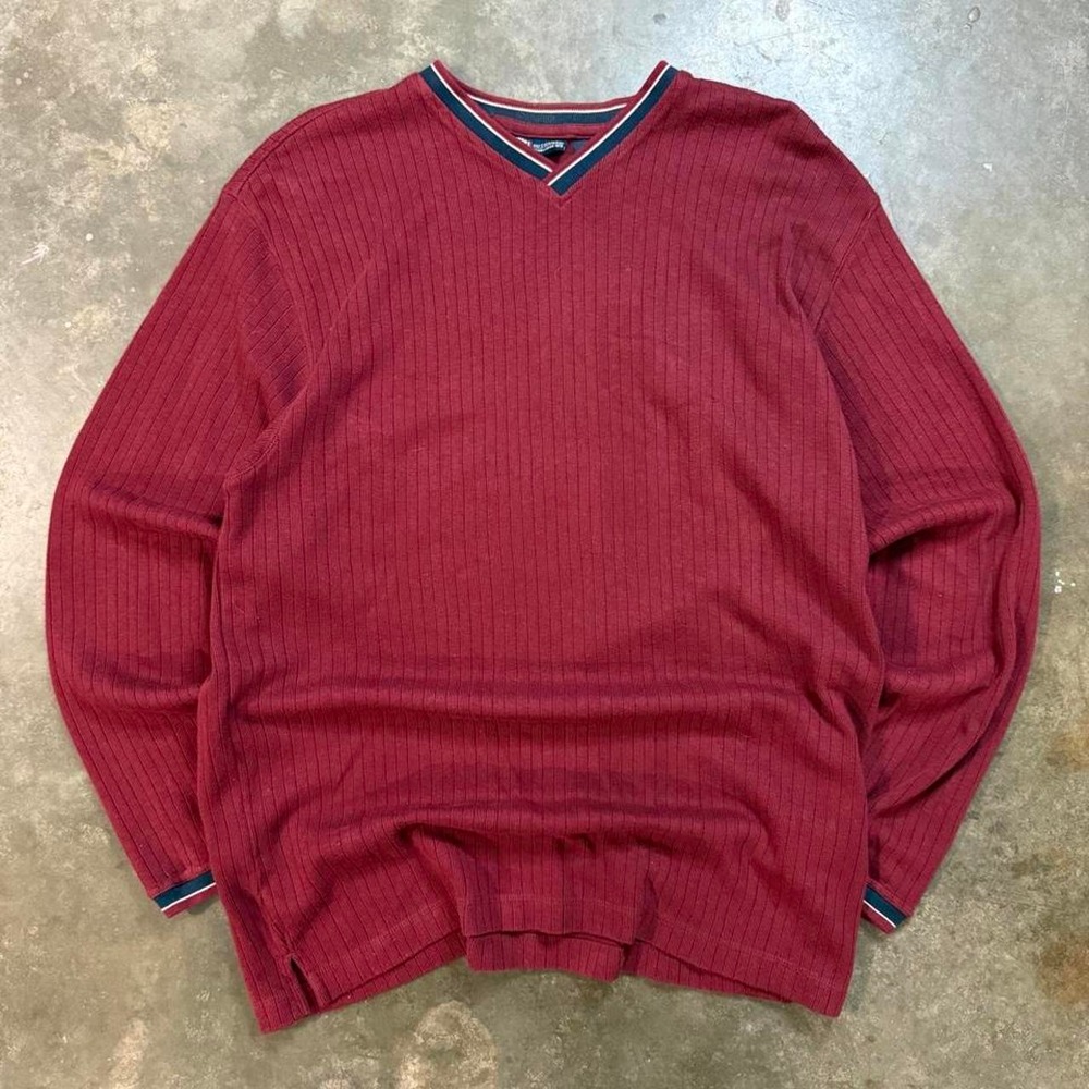 Vintage Faded Glory Red Thermal Long Sleeve Shirt Mens XL Y2K Ribbed V-Neck Top